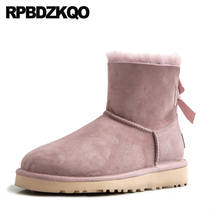 Luxury 2021 Plus Size Suede Pink Shoes 10 Big Winter Snow Boots Flat Warm Ankle Round Toe Genuine Leather Women Fur Australian 2024 - buy cheap