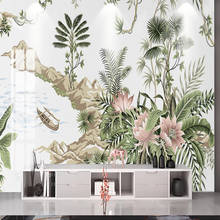 Mural personalizado pintado à mão, plantas tropicais, folhas, flores, papel de parede, sala de estar, tv, decoração de casa, parede 2024 - compre barato