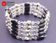 Qingmos белый круглый браслет для женщин с натуральным гематитом магнитный браслет тибетские серебряные бусы 29 "длинное ожерелье 2024 - купить недорого