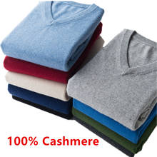 Suéter clásico de Cachemira con cuello en V para Hombre, Ropa supercálida, otoño e invierno, 100% 2024 - compra barato