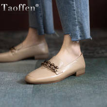 Taoffen-zapatos planos de piel auténtica para mujer, calzado informal de punta cuadrada, con cadena Retro, para oficina, talla 33-40 2024 - compra barato