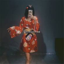 2022 full sleeve loose style woman japanese kimono satin silk sleepwear pajamas peacock yukata bathing robe lady's kimono dress 2024 - buy cheap