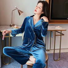 Fdfklak темпераментные новые пижамы для женщин Зимняя Пижама; Одежда для сна; Комплект с длинными рукавами и штаны, домашний костюм, теплый золотой бархат рубашка, одежда для сна, пижама Mujer 2024 - купить недорого