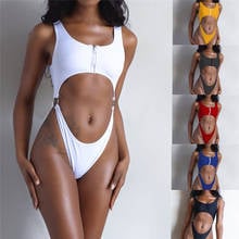 2022 New Bikini European and American Solid Color Zipper Pull Ring One-piece Swimsuit Women's Slim Sexy One-piece Swimsuit 2024 - buy cheap