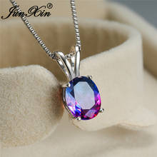 Simple Oval Rainbow Crystal Stone Pendant Necklaces For Women White Gold Colorful Zircon Blue Pink Wedding Necklace Jewelry Cz 2024 - buy cheap