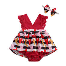 2020 New 0-24M Toddler Baby Girl Summer 2Pcs Set Striped Heart Print Dress-Style Lace Sleeveless Bodysuit+Bow Valentine's Day 2024 - buy cheap