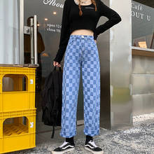 New Spring And Summer Retro Plaid Jeans Women's Straight Loose High Waist Was Thin Casual Long Fashion All-match Wide Leg Pants 2024 - buy cheap