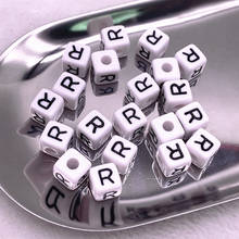 20 piezas de 10x10mm "R", alfabeto Blanco/letra, cristal acrílico, para fabricación de joyas DIY 2024 - compra barato
