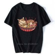 Camiseta de Ramen para Hombre, camisa de Anime de gato japonés de alta calidad, Estética de algodón, fresca, Vintage, Harajuku, ropa de calle 2024 - compra barato