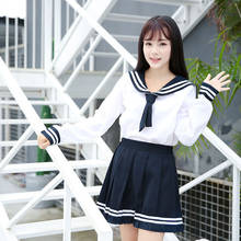 Uniforme escolar japonés coreano para mujer, Kawaii, disfraz de Sailor Navy, camiseta Jk + traje de Falda plisada 2024 - compra barato