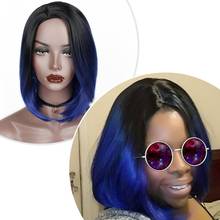 Wignee-Peluca de cabello sintético para mujeres negras, cabellera artificial corto de Color azul degradado, 2 tonos, temperatura Natural de calor, para Cosplay 2024 - compra barato