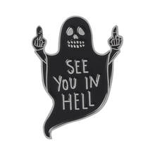 Black Ghost Middle Finger Enamel Pin See you in hell Badge Brooches Bag Clothes Lapel pin Funny Punk Gothic Jewelry Gift 2024 - buy cheap