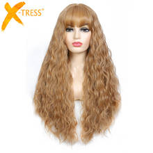 X-TRESS-Peluca de pelo sintético para mujer, pelo suave y esponjoso con flequillo, color marrón claro, hecho a máquina, resistente al calor 2024 - compra barato