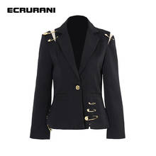 ECRURANI Black Patchwork Blazer For Women Lapel Long Sleeve High Waist Single Button Slimming Coat Female 2021 Fashion New Style 2024 - buy cheap