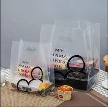 50pcs/pack Clear Food Packing Bag Coffee Shop Plastic Bag With Handle Baking Take Away Packaging Bags 2024 - buy cheap