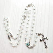 Qigo religioso católico jóias longo branco vidro rosário colar vintage cruz pingente colar para homens 2024 - compre barato