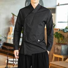 Рубашки в восточном стиле для мужчин Hanfu Китайский Стиль Мужская рубашка из хлопка и льна Уличная обувь для мужчин рубашки на каждый день, одежда для кунг-фу Тан костюм 12062 2024 - купить недорого