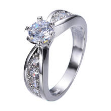 Anillo clásico de circonia blanca para mujer, anillo de circonita de Color plateado, anillo redondo de boda, anillos de compromiso para mujer 2024 - compra barato