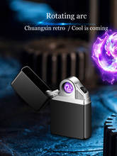 New private customized rotating flame lighter usb rechargeable metal creative fashion windproof arc cigarette lighter 2024 - buy cheap