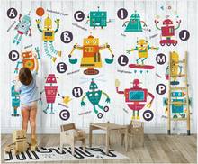 3d papel de parede personalizado foto mural mão desenhada robô dos desenhos animados placa de madeira crianças decoração do quarto papel de parede fundo para paredes 3 d 2024 - compre barato