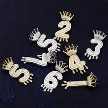 Jinao0-9 con letras, nombre, corona, goteo, números, collares y colgante, Color dorado, plateado, circonita cúbica, Hip Hop, joyería, regalos 2024 - compra barato