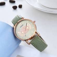 Relógio de quartzo redondo feminino, relógio colorido de ponteiro urso para mulheres, pulseira de couro macio simples e confortável 2024 - compre barato