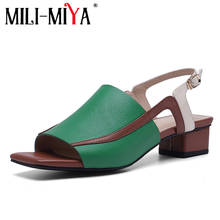 MILI-MIYA de cuero genuino completo de retazos de Color de tacón grueso sandalias de mujer de alta calidad de verano Zapatos de mujer de tacón cuadrado tamaño grande 42 2024 - compra barato