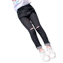 Black Teenagers Girls Denim Pants Spring Fashion Broken Hole Jeans for Kids Girl Pencil Trousers Children Boutique Clothes 7/8 9 2024 - buy cheap