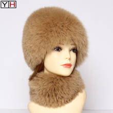 New Winter Women Genuine Fox Fur Scarf Hat 2 Piece Set Fashion Girls 100%Natural Fox Fur Beanie Winter Authentic Fur Scarves Hat 2024 - buy cheap