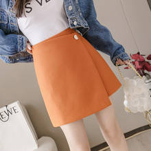 Minifalda de lana con corte Irregular para mujer, falda a la cadera, color naranja, cintura alta, Otoño e Invierno 2024 - compra barato