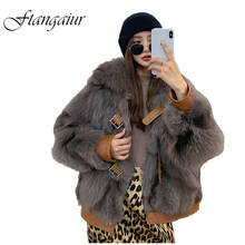 Зимнее импортное пальто из лисьего меха Ftangaiur 2021, женские короткие облегающие пальто из цельного меха с отложным воротником для женщин 2024 - купить недорого