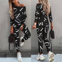 Women's Letter Printed Tracksuit Long Sleeve Round Neck T-Shirt Top High Waist Casual Pants Ladies Sports Daily Wear Outfits 2024 - buy cheap
