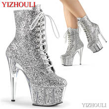 sexy ankle boots, women's sequined vamp high heels, 17 cm stiletto heels, pole dancing party stage performance boots 2024 - buy cheap