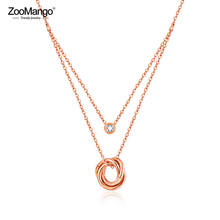 ZooMango Trendy Stainless Steel Women Necklace Rose Gold Cubic Zirconia Charm Three Circles Pendant Necklace Jewelry ZN18282 2024 - buy cheap