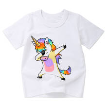 Camisa branca de unicórnio para meninos e meninas, camiseta de verão com estampa de cavalo de desenho animado para crianças de 2 a 8 anos 2024 - compre barato