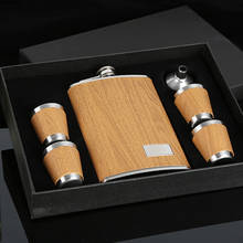 9 oz Wooden Hip Flask Set With 1 Funnel and 4 Cups Whiskey Wine Stainless Steel Flagon Bottle Travel Drinkware For Gifts 2024 - buy cheap