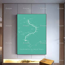 Poster da trilha de salkantay & inca | mapa da trilha | arte da parede da trilha de salkantay | machu picchu trekking | lona moderna da decoração da casa imprime 2024 - compre barato
