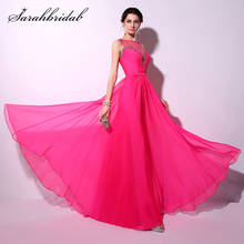 Elegant Fuchsia Sexy Sheer Neck Crystal Women Prom Dresses Fashion A-line Floor Length Party Gowns Real Picture TZ018 2024 - buy cheap