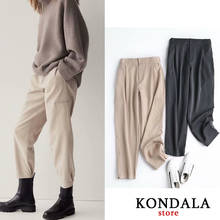 KONDALA Za 2020 Women Cotton Thick Jogging Pants Pockets Solid Office Lady Ankle-Length Elastic Waist Pants Female Trousers 2024 - buy cheap