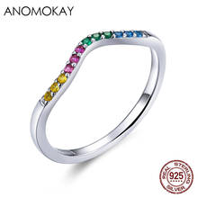 Anomokay 100% Real 925 Sterling Silver Rainbow Wave Finger Rings Colorful CZ Paved Engagement Wedding Ring Jewelry for Women 2024 - buy cheap