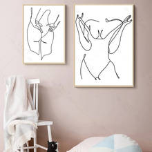 Pôster de arte minimalista nórdico, arte de parede, abstrato, preto e branco, sexy, de corpo feminino, linha discreta, pintura de tela, impressões, decoração de casa 2024 - compre barato