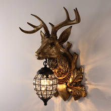 Настенный светильник Fss, Рождественский Декор для дома, с головой оленя, в стиле ретро, рога, прикроватные светильники для спальни, бар, для гостиной, крыльца, прохода, настенный светильник 2024 - купить недорого