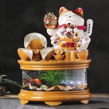 Fonte de água interna do gato da sorte 220v feng shui, fontes de água criativos para mesa, tanque de peixes, decoração de escritório, casa, ornamento da sala de estar 2024 - compre barato