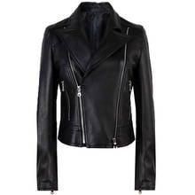 YOLOAgain Casual Women Short Black Real Leather Jacket Coat 2024 - buy cheap