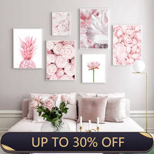 Simples estilo nórdico folha abacaxi rosa lótus pintura a óleo pintura da parede pintura da lona 2024 - compre barato