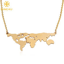 FINE4U N260 Big World Map Pendant Necklaces Stainless Steel Long Chain Necklace Fashion Travelling Jewelry Dropshipping 2024 - buy cheap