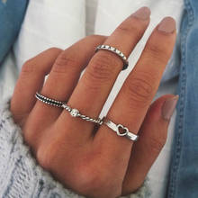 Новое кольцо, модные старинные кольца, кольцо в виде сердца, комбинация, простые ювелирные кольца для женщин, набор колец, оптовая продажа 2024 - купить недорого