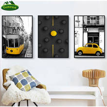 Carro e guarda-chuva, em amarelo e nórdico, preto e branco, poster artístico para parede, tela impressa de autocarro, pintura, decoração para sala de estar 2024 - compre barato