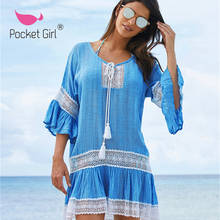 Pocket Girl 2020 Women Summer Lady Cover Ups Bathing Suit Beach Wear Bikini Cover Up Tassel Hollow Crochet Swimsuit Beach Dress 2024 - buy cheap