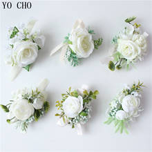 YO CHO Bride Sister Wrist Corsage Wedding Silk Rose Flower White Girl Wrist Flower Groom Boutonniere Party Prom Wedding Brooches 2024 - buy cheap
